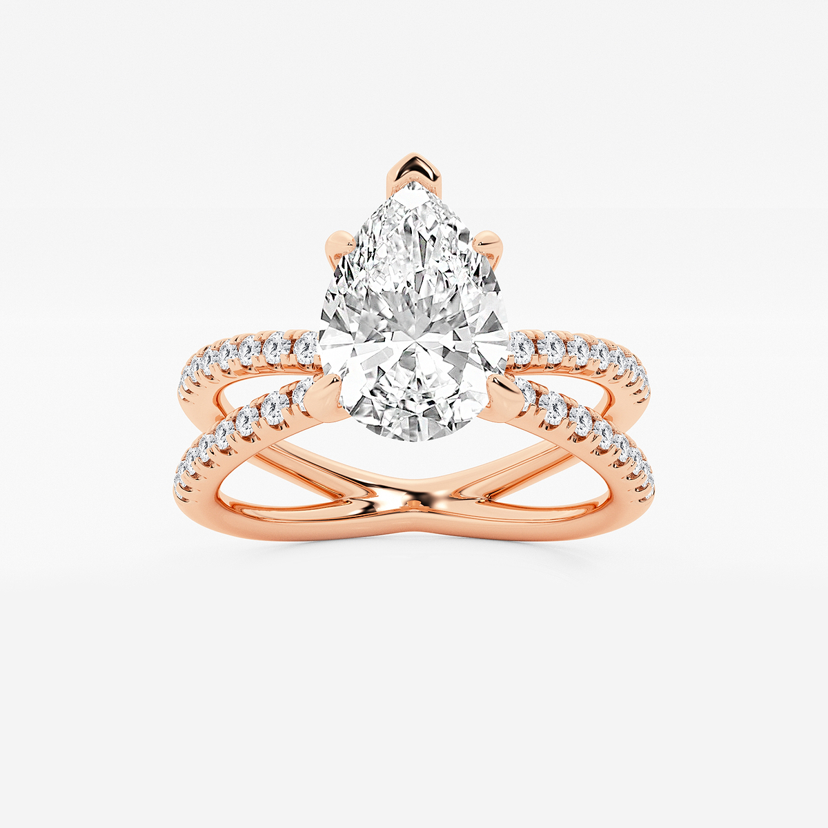 2 1/3 ctw Pear Lab Grown Diamond Crossover Micro Pave Engagement Ring