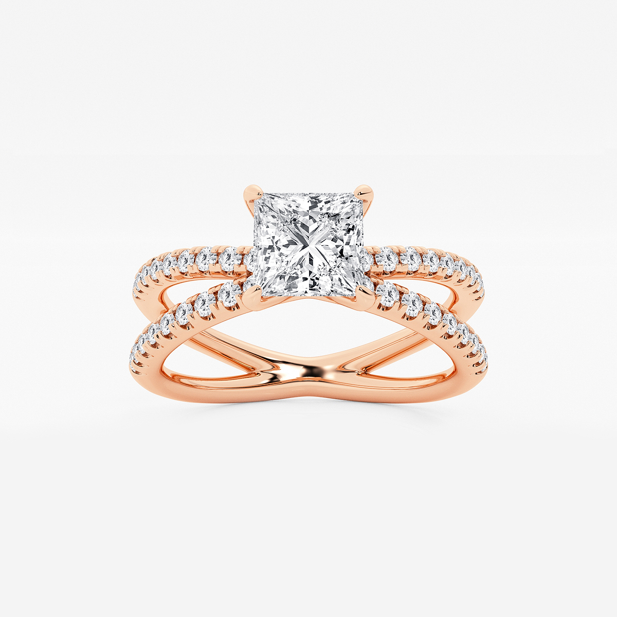 1 1/3 ctw Princess Lab Grown Diamond Crossover Micro Pave Engagement Ring