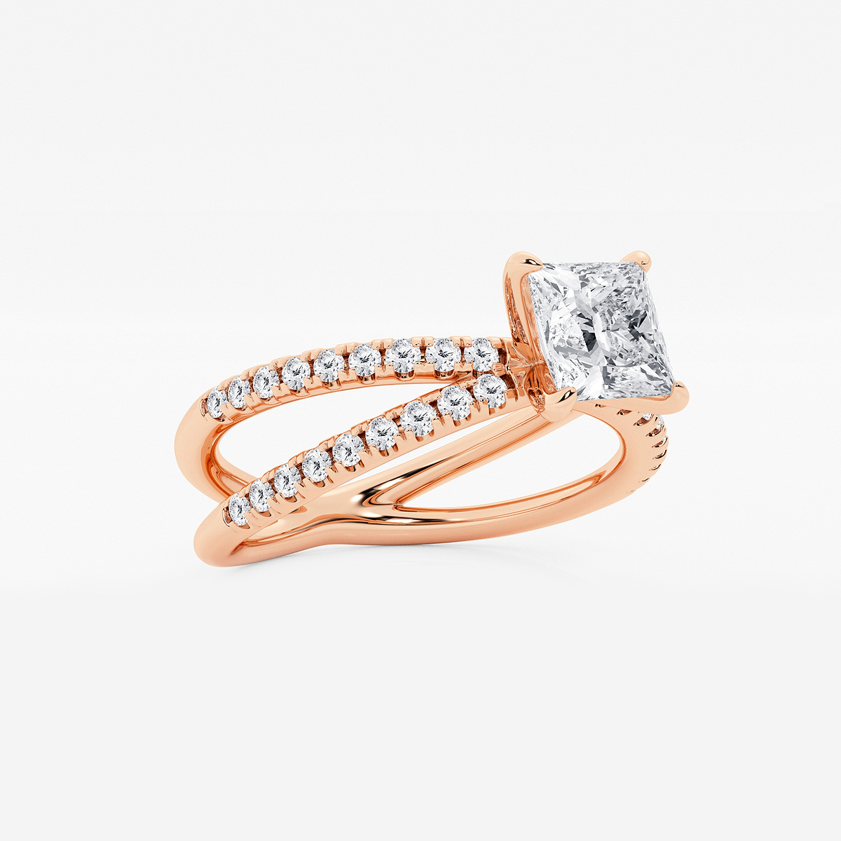 Additional Image 1 for  1 1/3 ctw Princess Lab Grown Diamond Crossover Micro Pave Engagement Ring