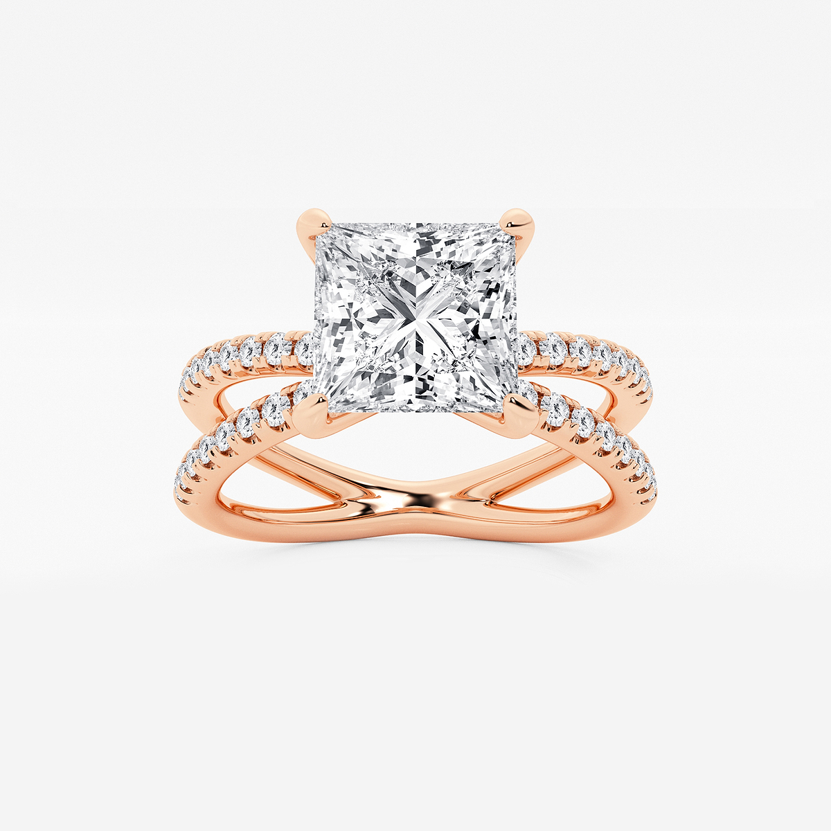 2 1/3 ctw Princess Lab Grown Diamond Crossover Micro Pave Engagement Ring