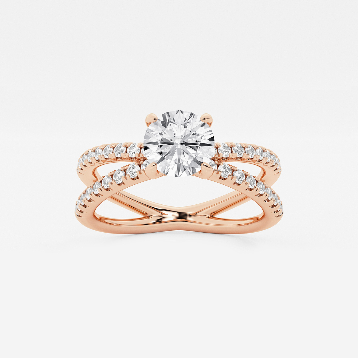 1 1/3 ctw Round Lab Grown Diamond Crossover Micro Pave Engagement Ring