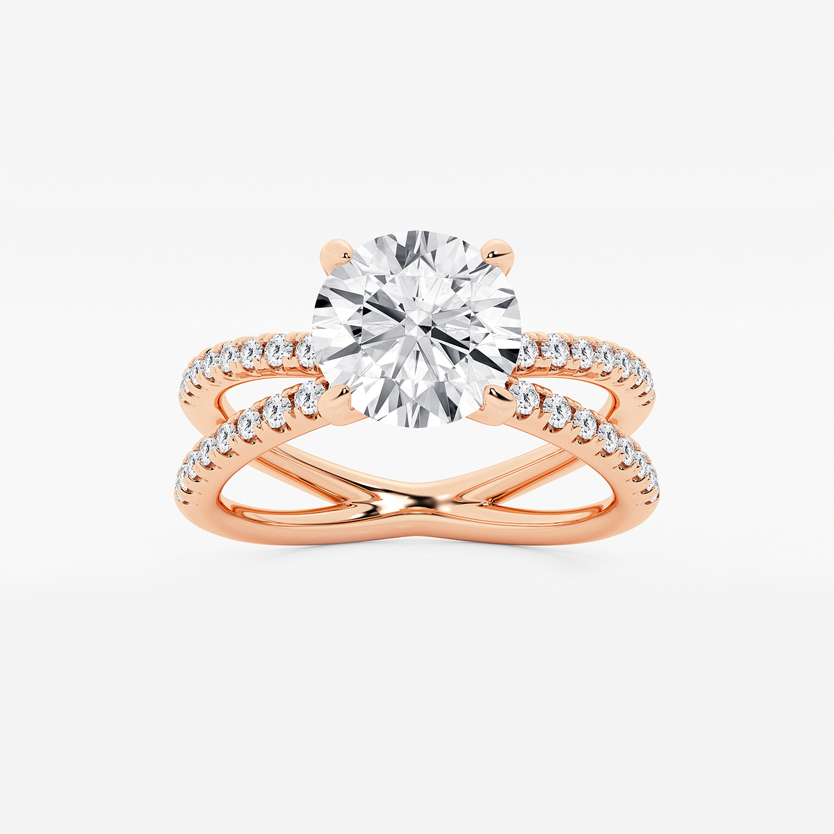 2 1/3 ctw Round Lab Grown Diamond Crossover Micro Pave Engagement Ring