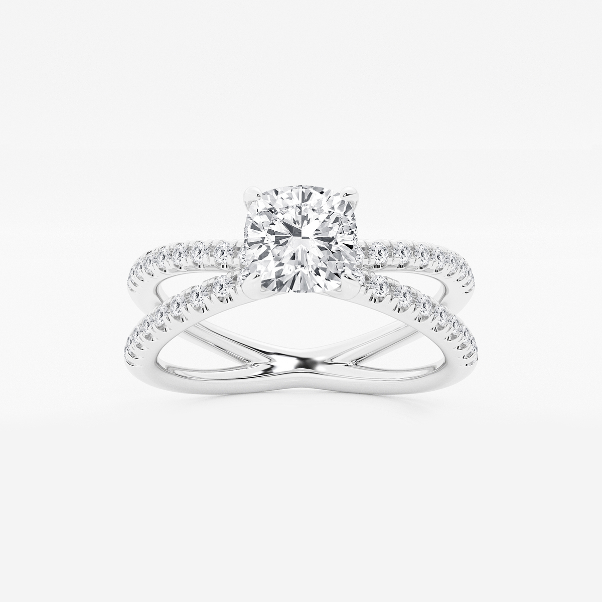 1 1/3 ctw Cushion Lab Grown Diamond Crossover Micro Pave Engagement Ring
