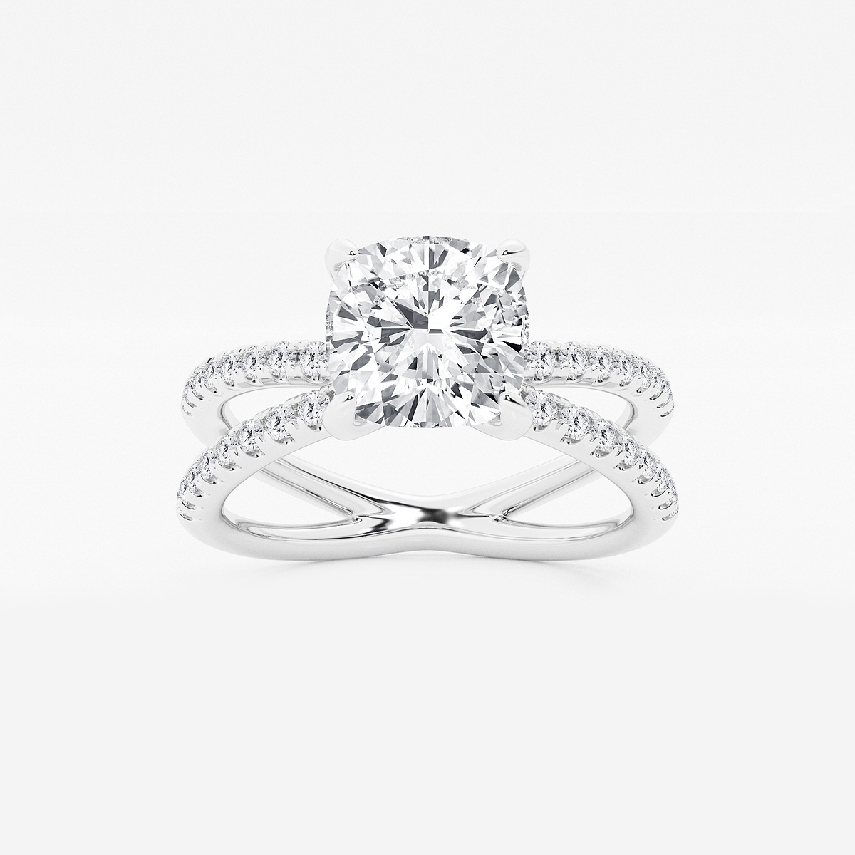 2 1/3 ctw Cushion Lab Grown Diamond Crossover Micro Pave Engagement Ring