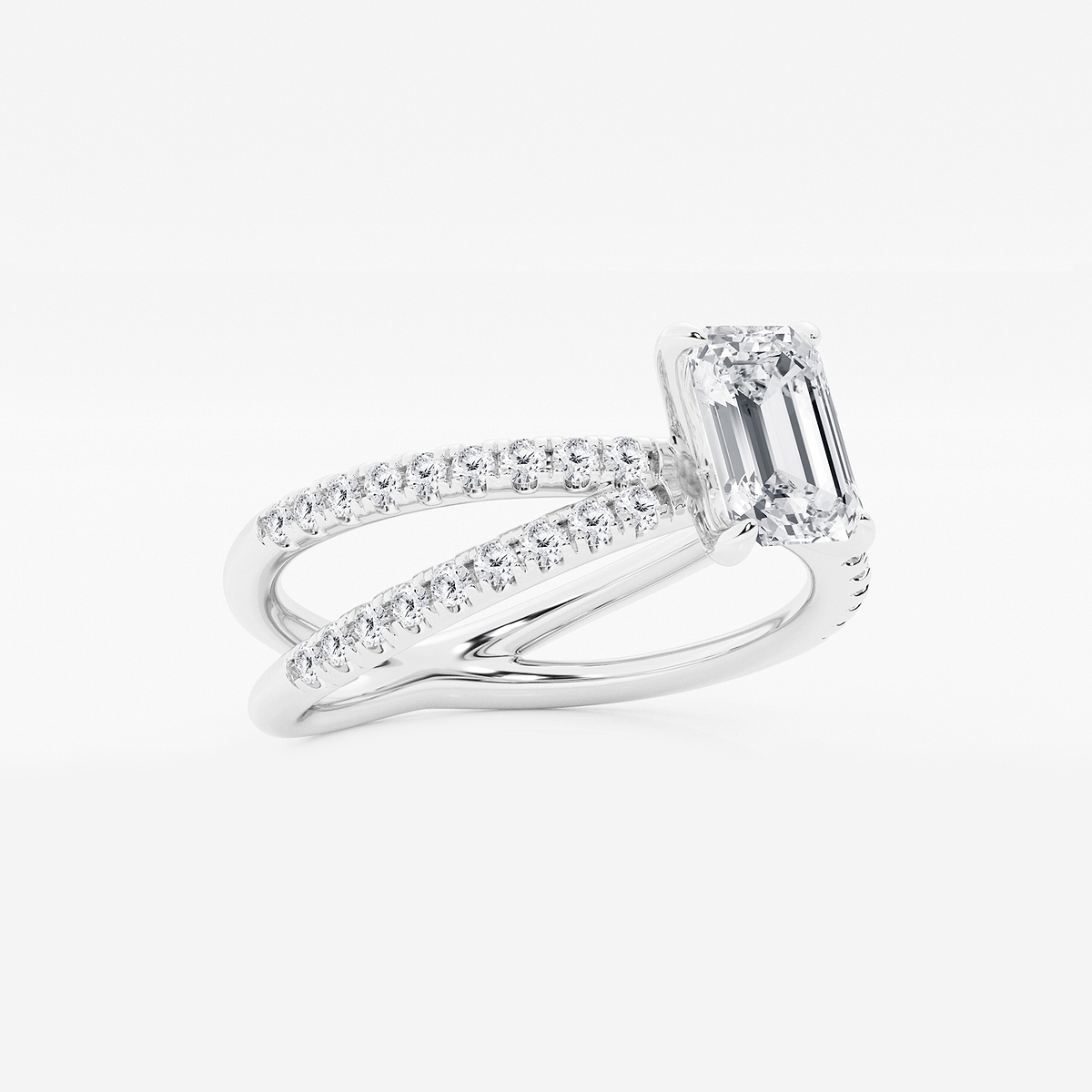 Additional Image 1 for  1 1/3 ctw Emerald Lab Grown Diamond Crossover Micro Pave Engagement Ring
