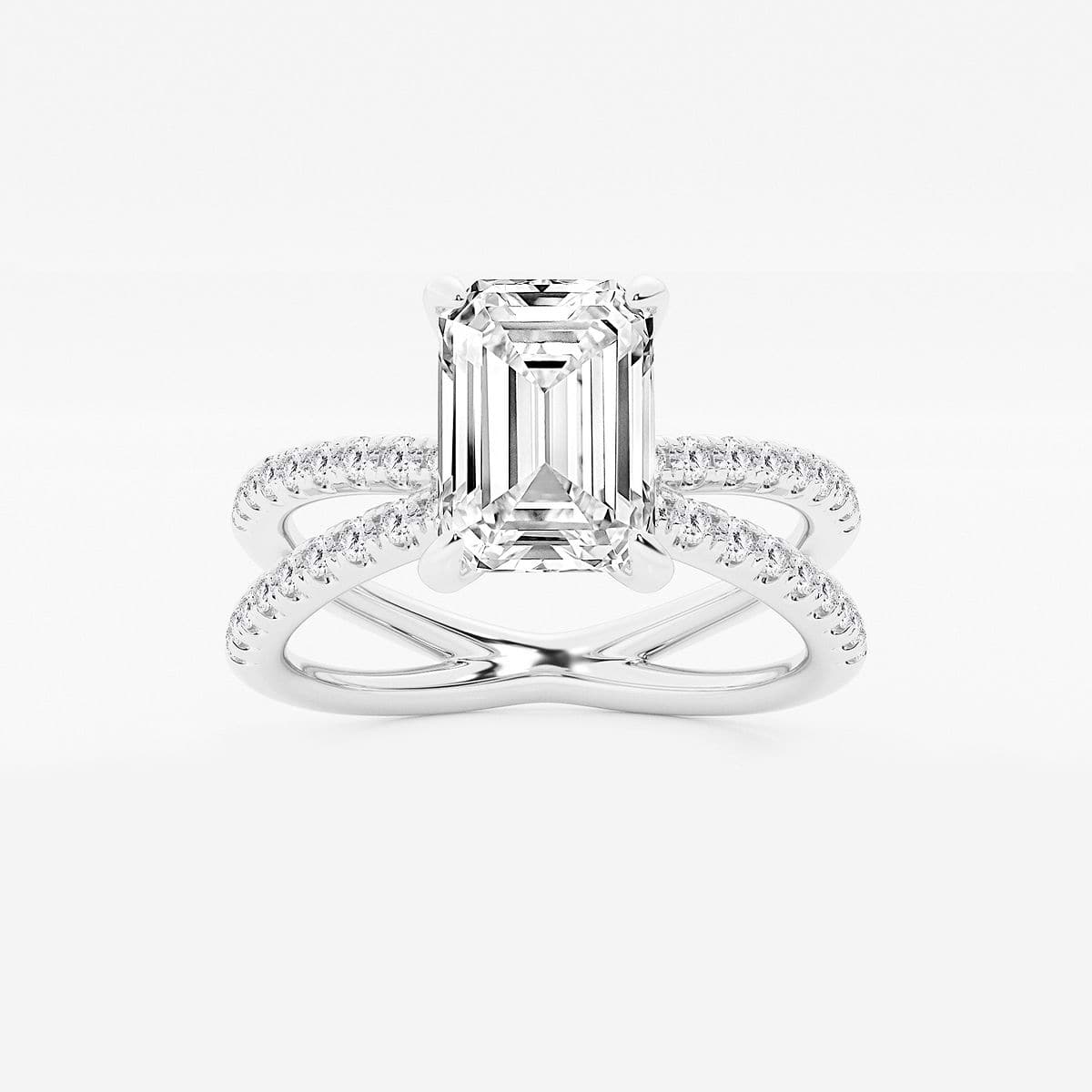 2 1/3 ctw Emerald Lab Grown Diamond Crossover Micro Pave Engagement Ring Platinum, F, VS2