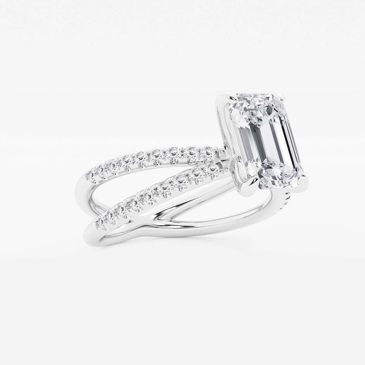 2 1/3 ctw Emerald Lab Grown Diamond Crossover Micro Pave Engagement Ring Platinum, F, VS2