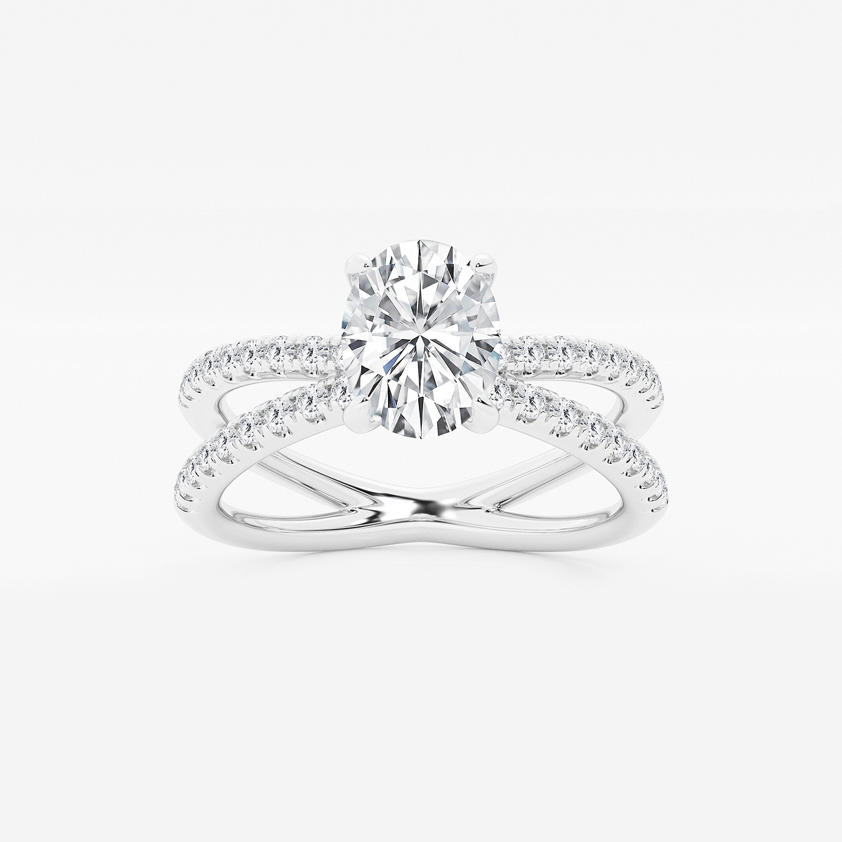 1 1/3 ctw Oval Lab Grown Diamond Crossover Micro Pave Engagement Ring
