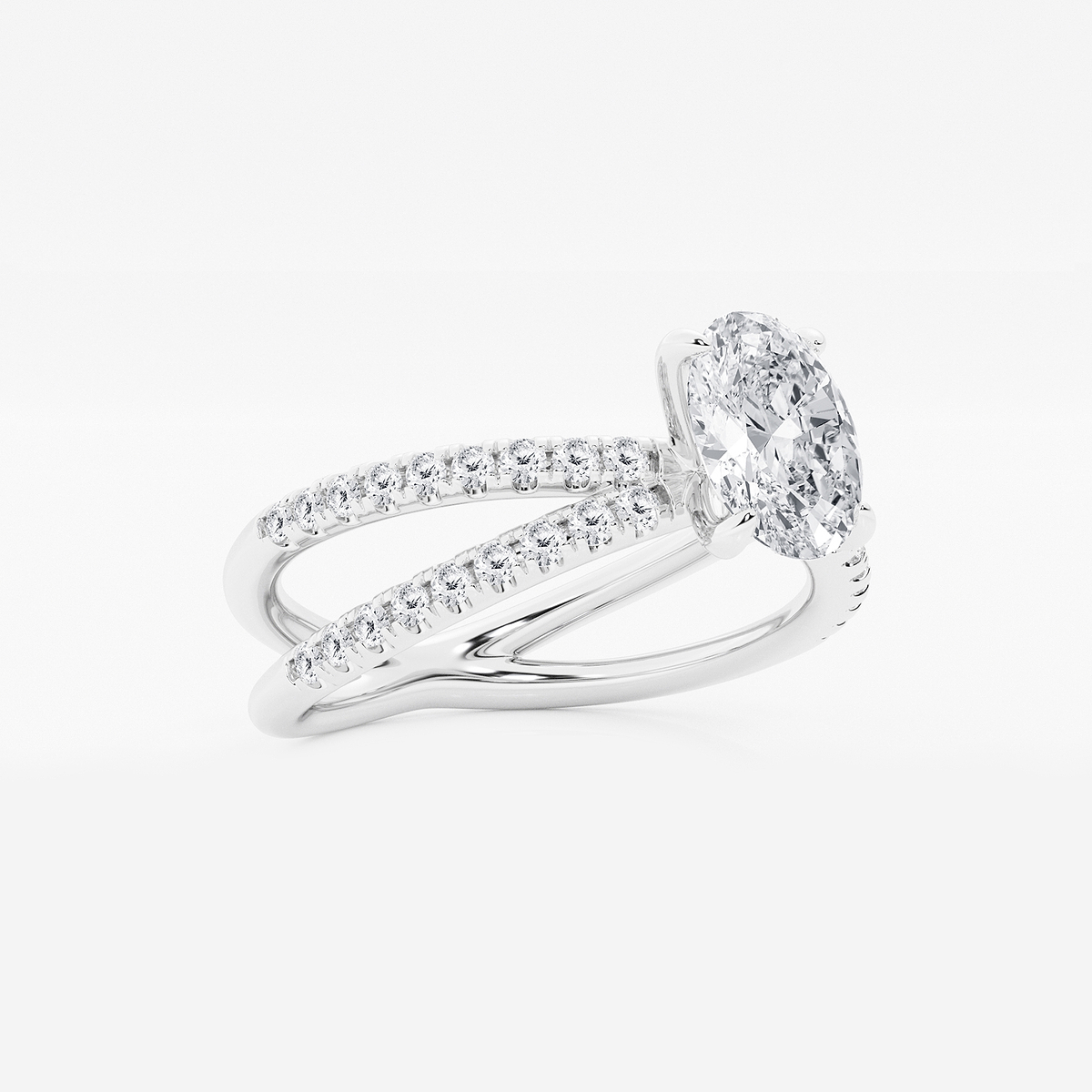 Additional Image 1 for  1 1/3 ctw Oval Lab Grown Diamond Crossover Micro Pave Engagement Ring
