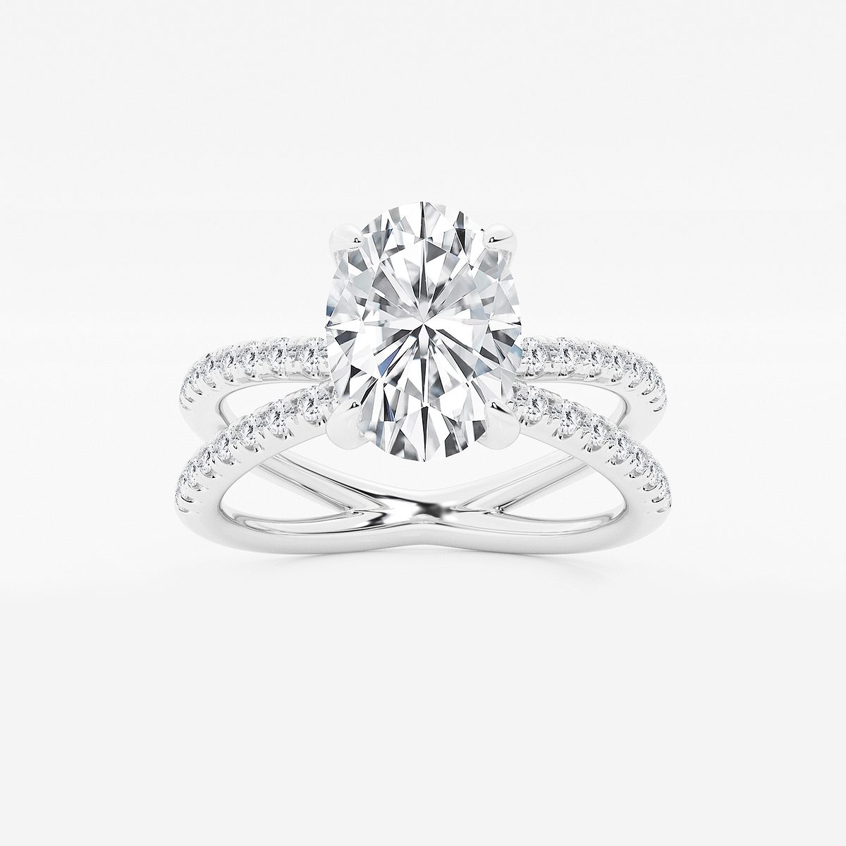 2 1/3 ctw Oval Lab Grown Diamond Crossover Micro Pave Engagement Ring