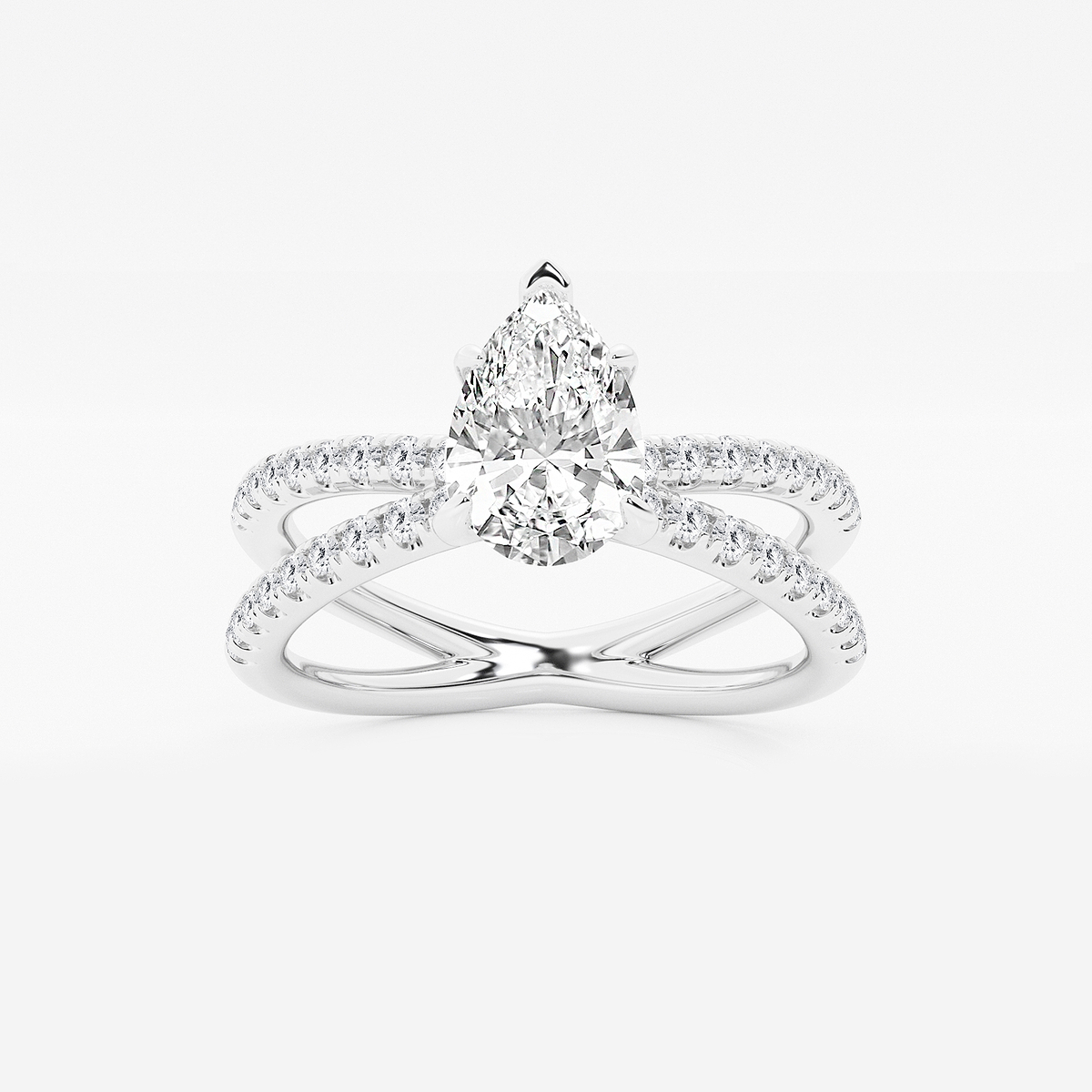 1 1/3 ctw Pear Lab Grown Diamond Crossover Micro Pave Engagement Ring