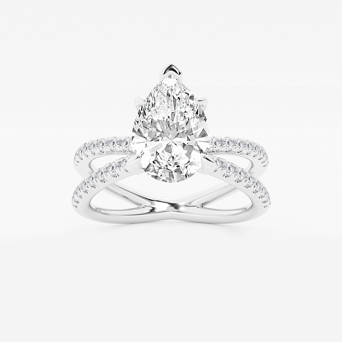 2 1/3 ctw Pear Lab Grown Diamond Crossover Micro Pave Engagement Ring
