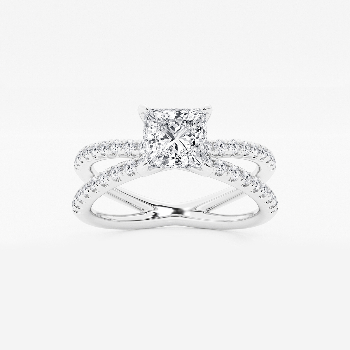 1 1/3 ctw Princess Lab Grown Diamond Crossover Micro Pave Engagement Ring