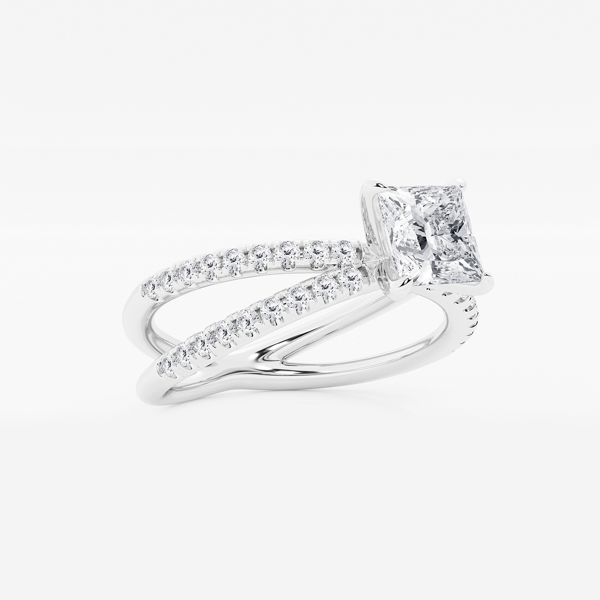 Additional Image 1 for  1 1/3 ctw Princess Lab Grown Diamond Crossover Micro Pave Engagement Ring