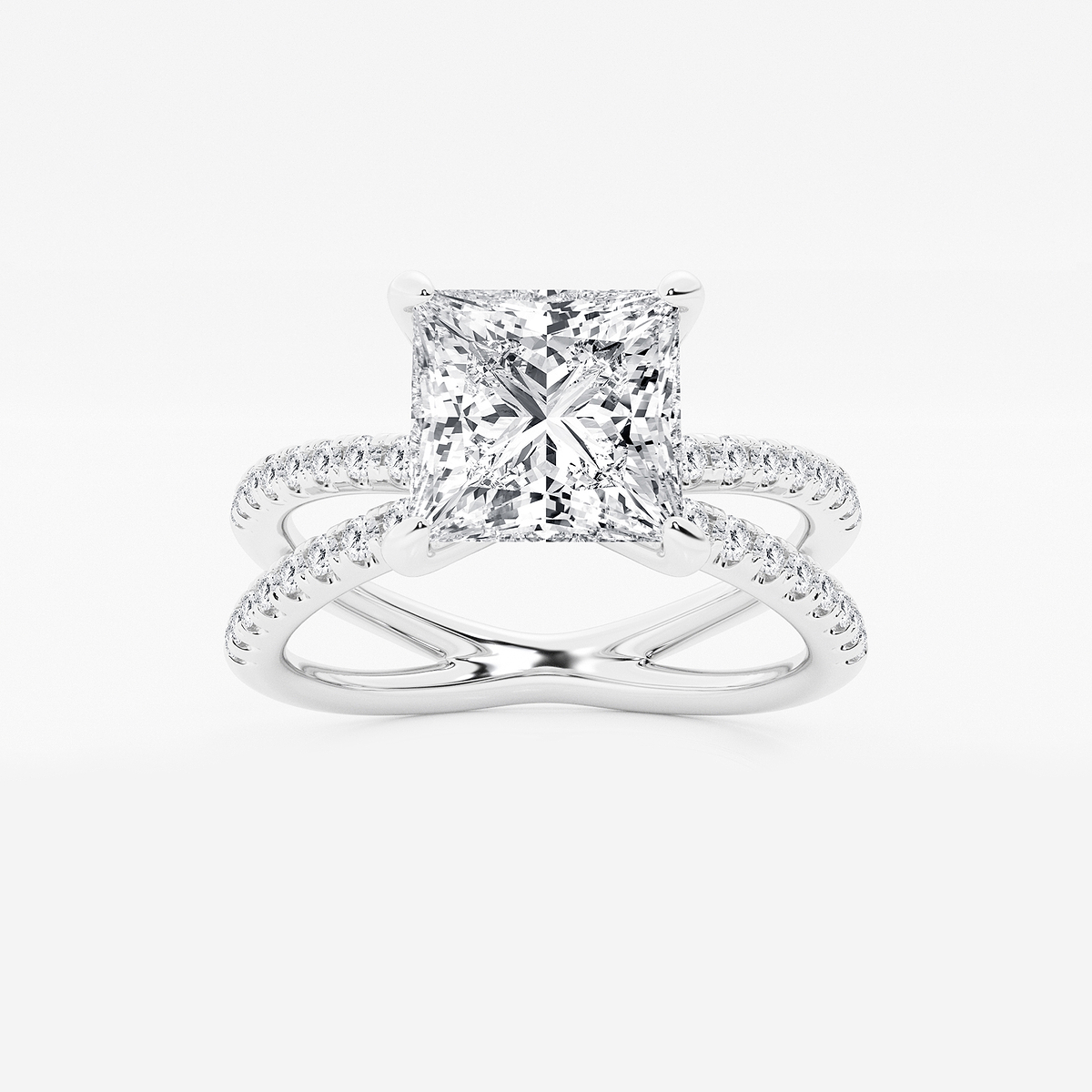 2 1/3 ctw Princess Lab Grown Diamond Crossover Micro Pave Engagement Ring