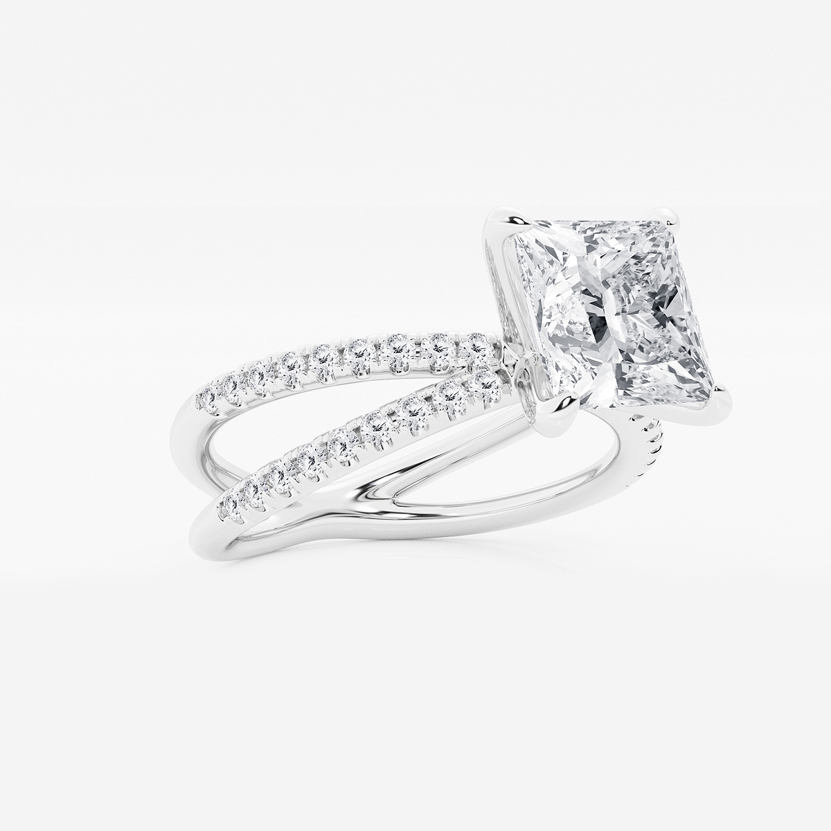 Additional Image 1 for  2 1/3 ctw Princess Lab Grown Diamond Crossover Micro Pave Engagement Ring