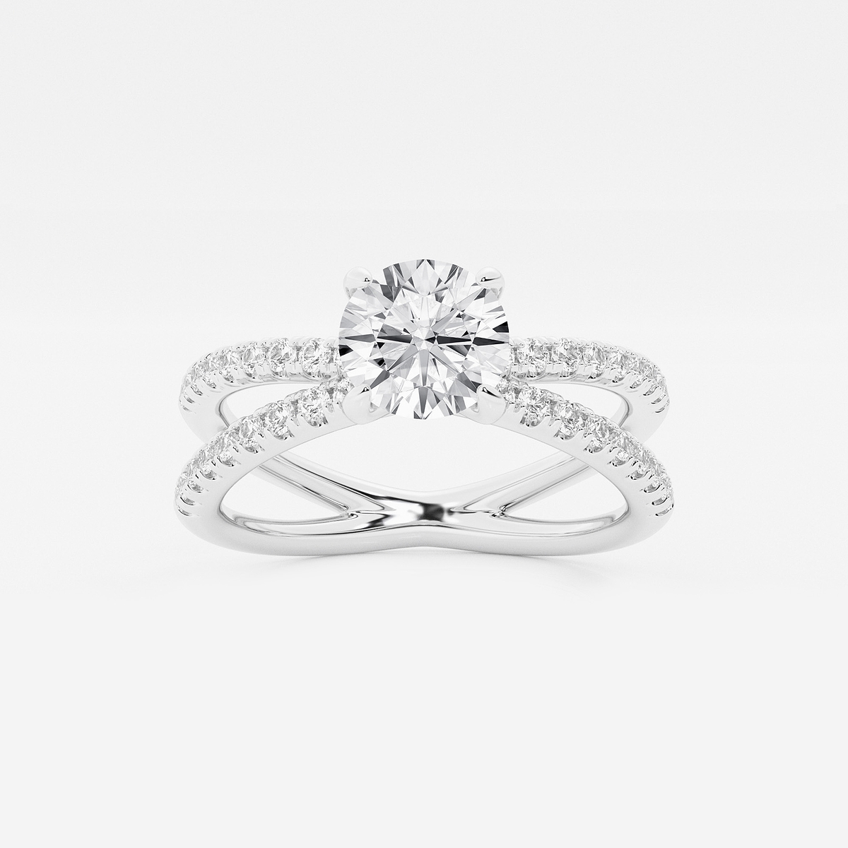 1 1/3 ctw Round Lab Grown Diamond Crossover Micro Pave Engagement Ring