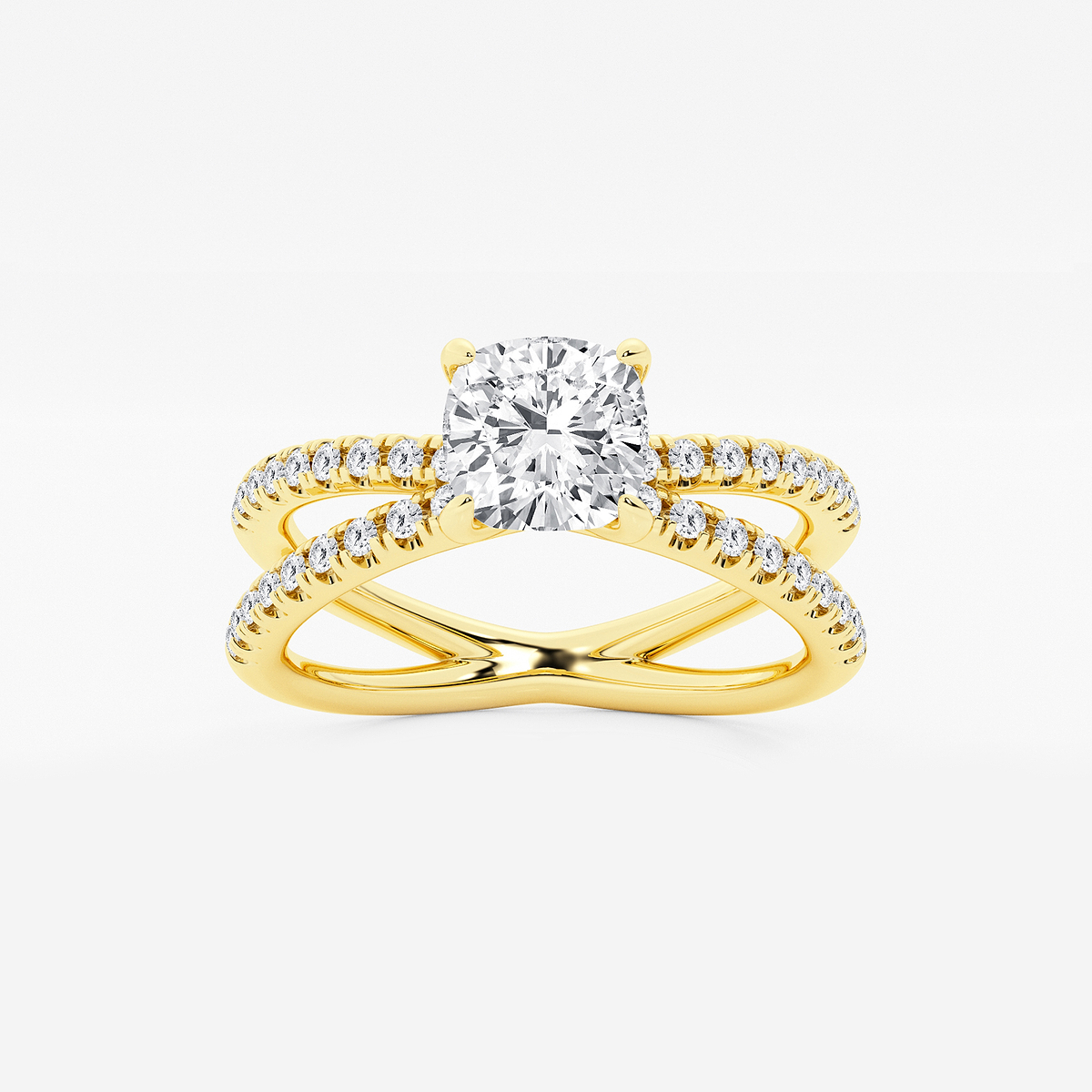 1 1/3 ctw Cushion Lab Grown Diamond Crossover Micro Pave Engagement Ring