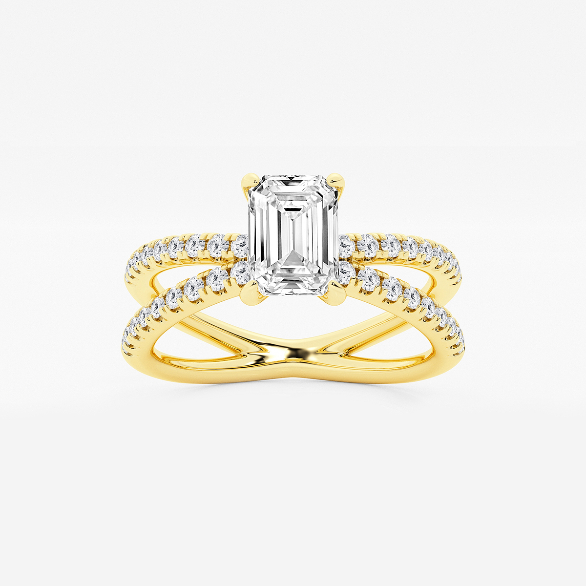 1 1/3 ctw Emerald Lab Grown Diamond Crossover Micro Pave Engagement Ring