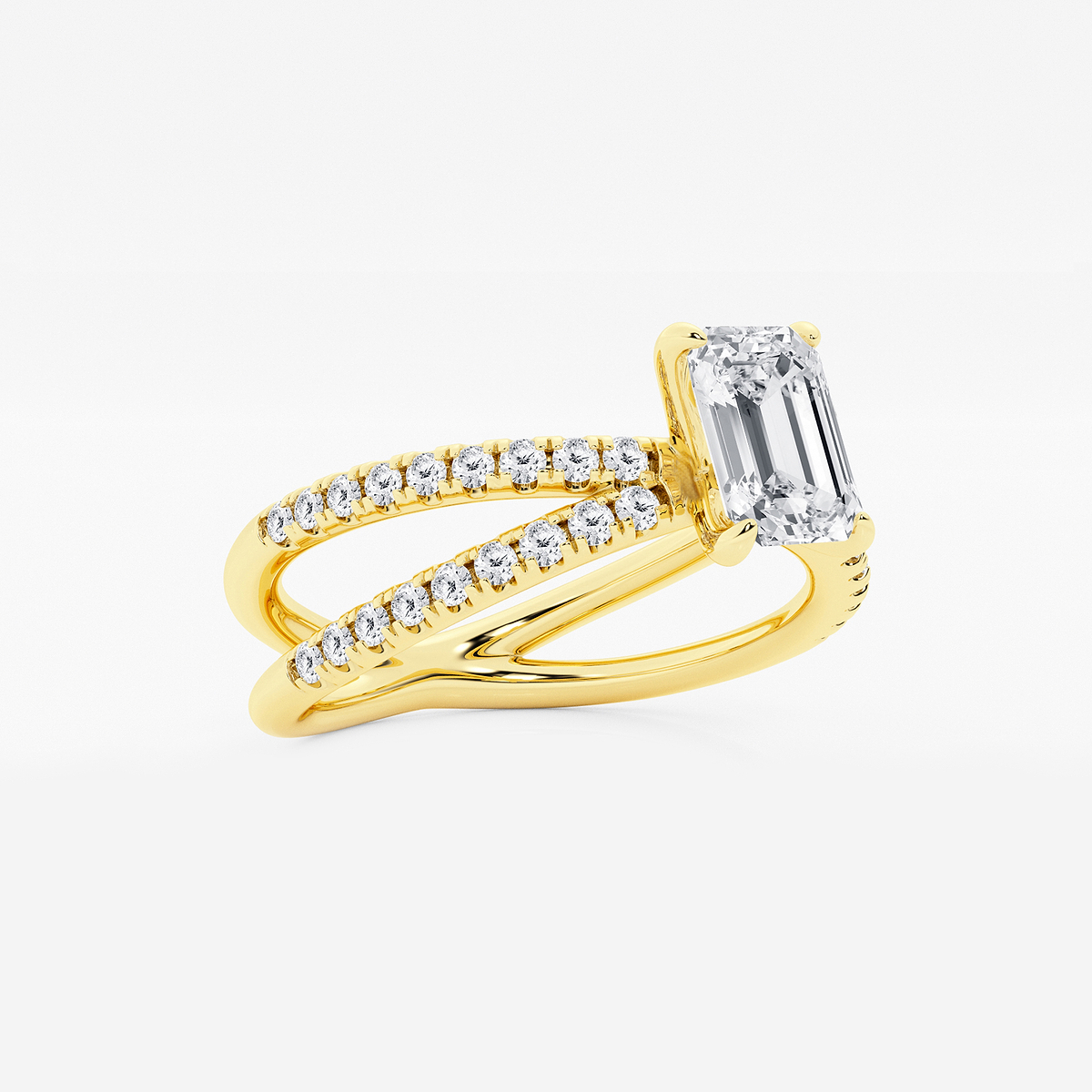 Additional Image 1 for  1 1/3 ctw Emerald Lab Grown Diamond Crossover Micro Pave Engagement Ring