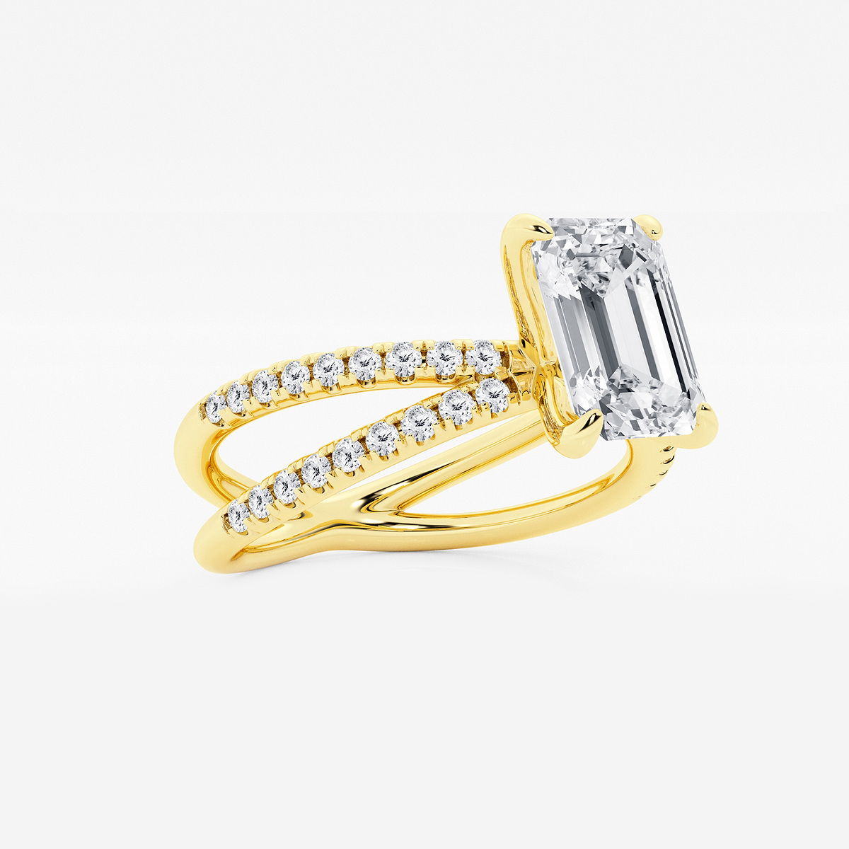 Additional Image 1 for  2 1/3 ctw Emerald Lab Grown Diamond Crossover Micro Pave Engagement Ring