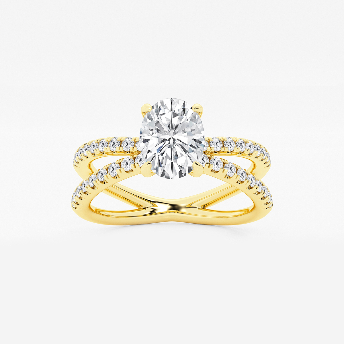 1 1/3 ctw Oval Lab Grown Diamond Crossover Micro Pave Engagement Ring