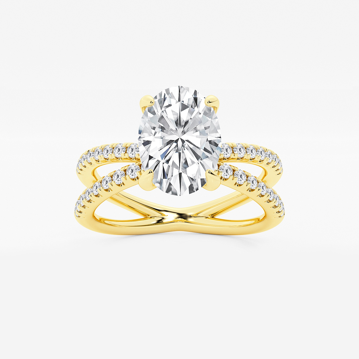 2 1/3 ctw Oval Lab Grown Diamond Crossover Micro Pave Engagement Ring