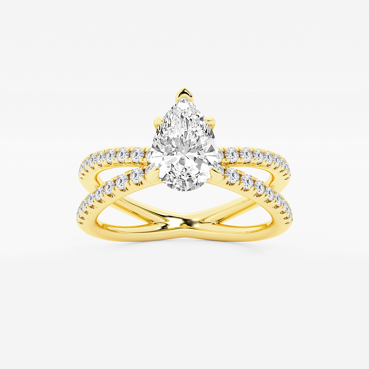 1 1/3 ctw Pear Lab Grown Diamond Crossover Micro Pave Engagement Ring