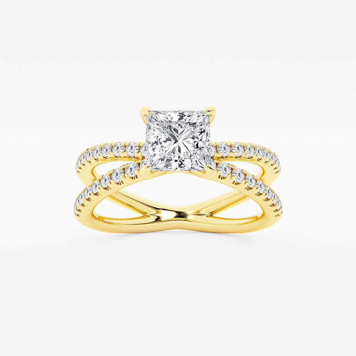 1 1/3 ctw Princess Lab Grown Diamond Crossover Micro Pave Engagement Ring