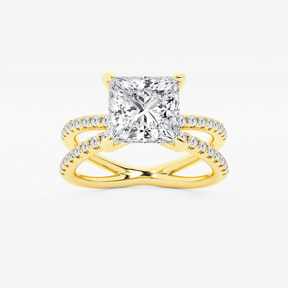 2 1/3 ctw Princess Lab Grown Diamond Crossover Micro Pave Engagement Ring