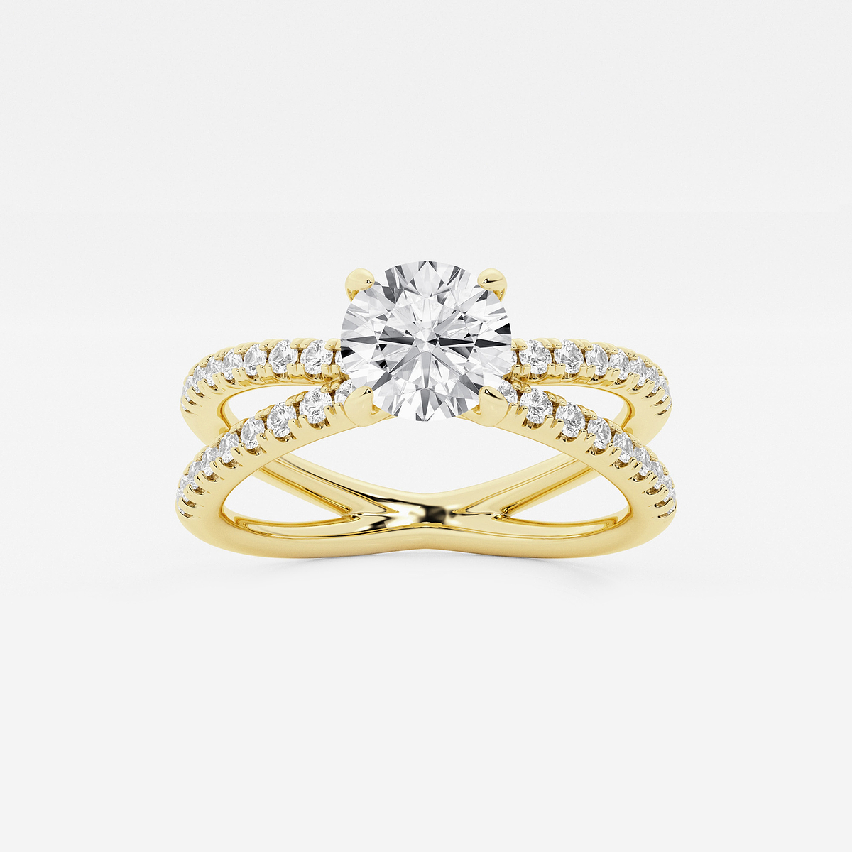 1 1/3 ctw Round Lab Grown Diamond Crossover Micro Pave Engagement Ring