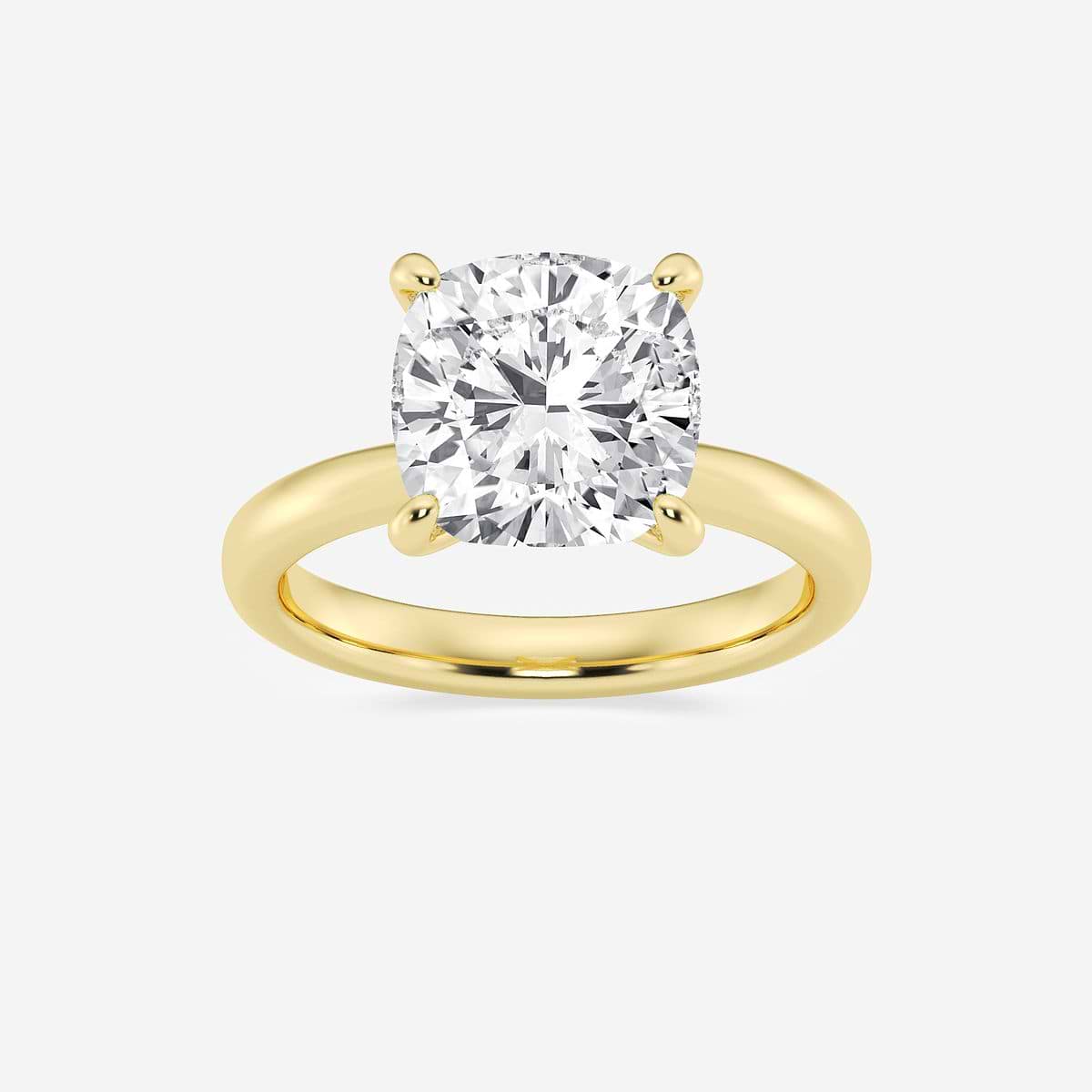 5 ctw Cushion Lab Grown Diamond Petite Solitaire Engagement Ring 14K Yellow Gold, D, VVS