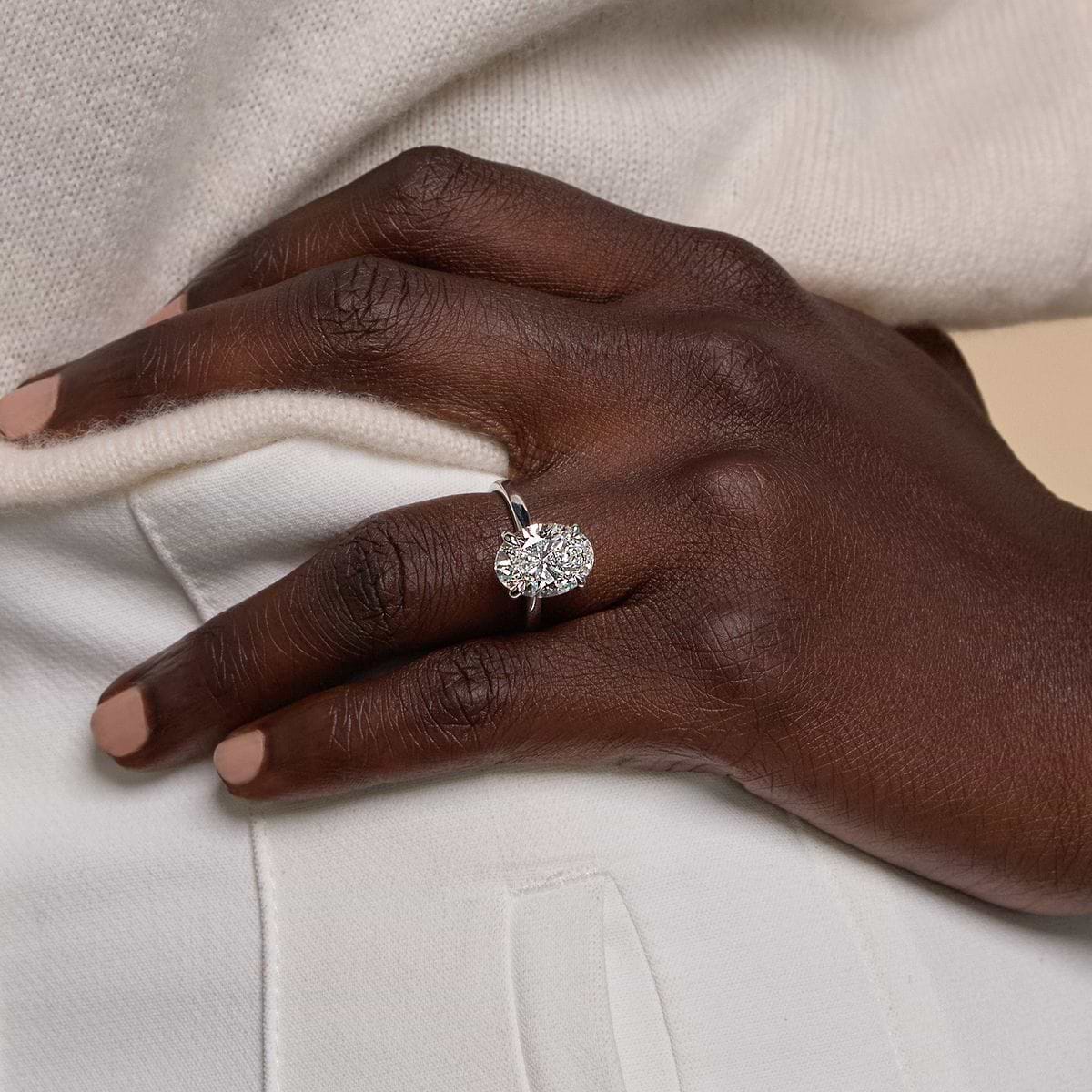 4 ctw Oval Lab Grown Diamond Petite Solitaire Engagement Ring