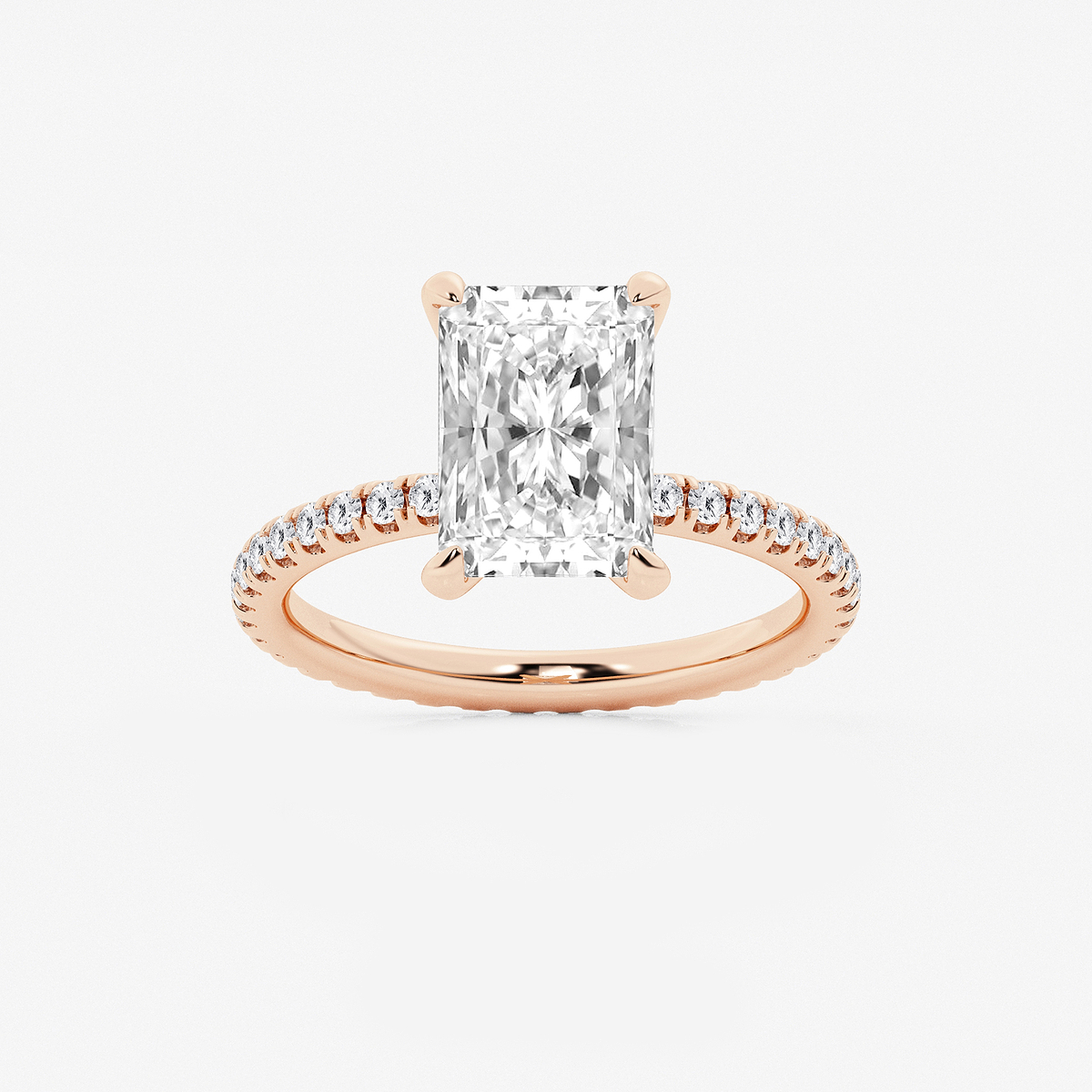 Anel de noivado Grace 3 ctw Radiant Lab Grown Diamond Eternity em ouro rosa  14K, D, VVS, image size:1200x1200