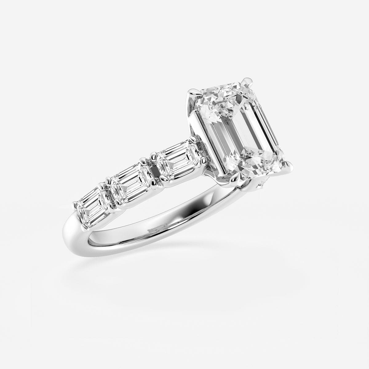 4 1/5 ctw Emerald Lab Grown Diamond Side Stone Solitaire Engagement Ring Platinum, E, VS1