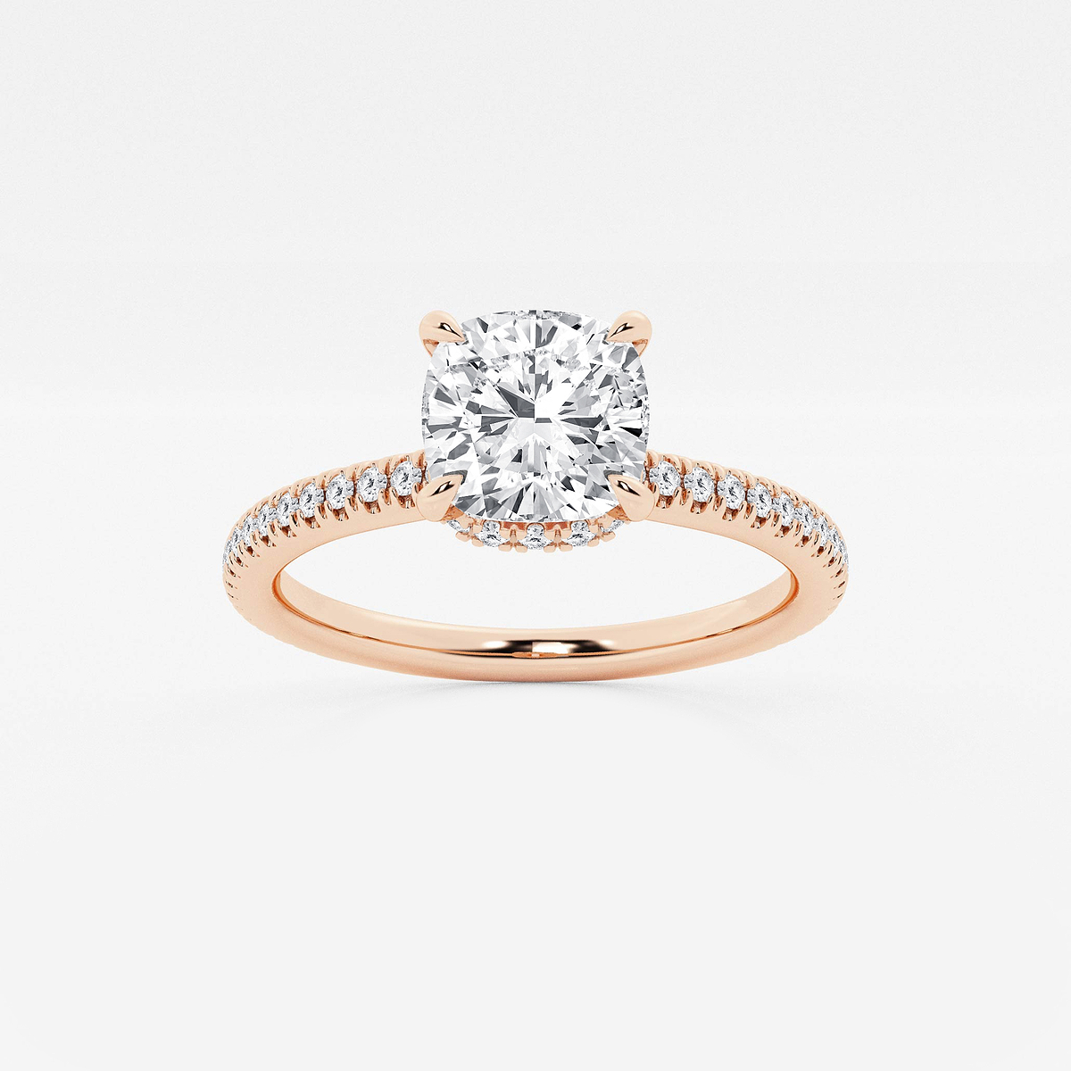 1 7/8 ctw Cushion Lab Grown Diamond Double Hidden Halo Engagement Ring