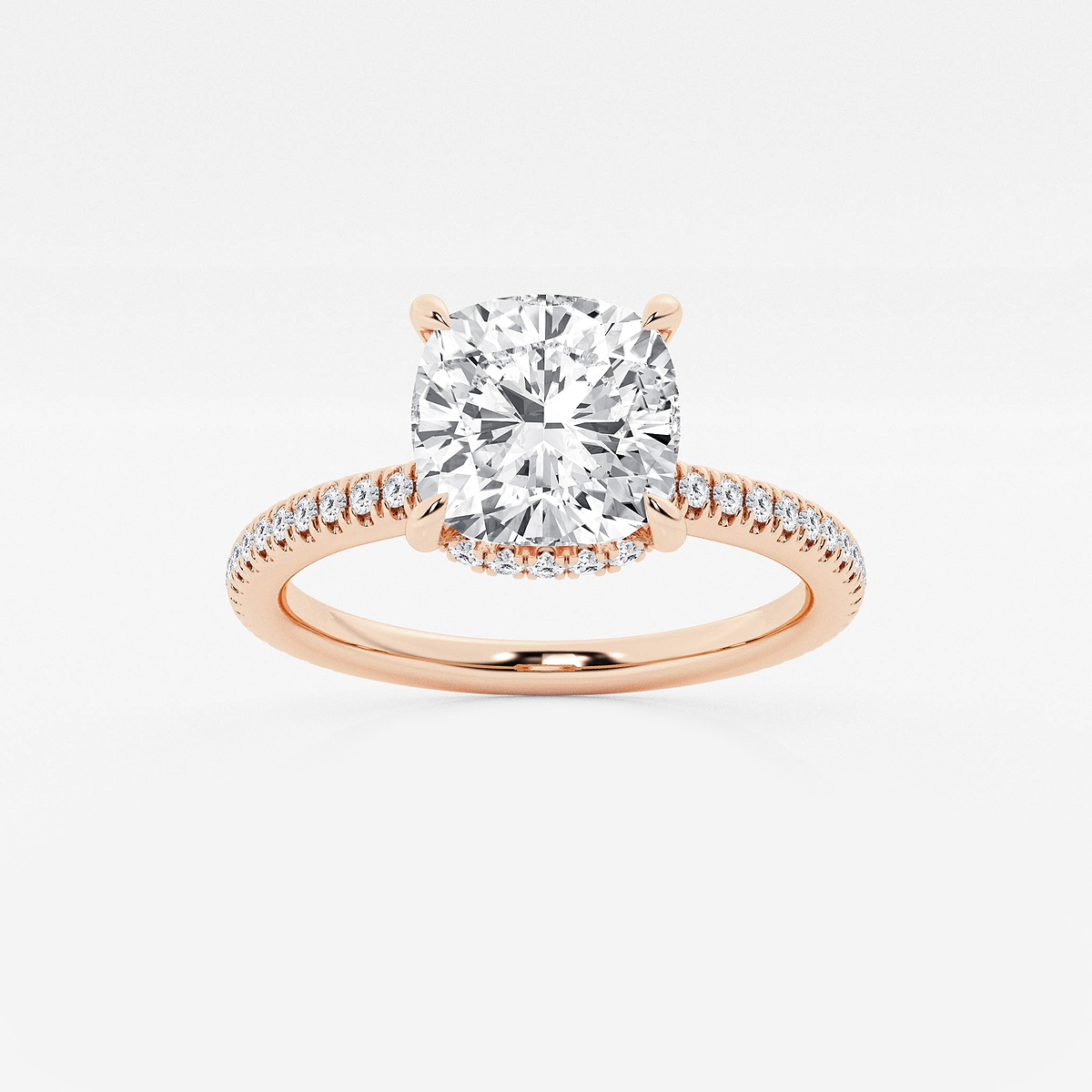 2 1/3 ctw Cushion Lab Grown Diamond Double Hidden Halo Engagement Ring