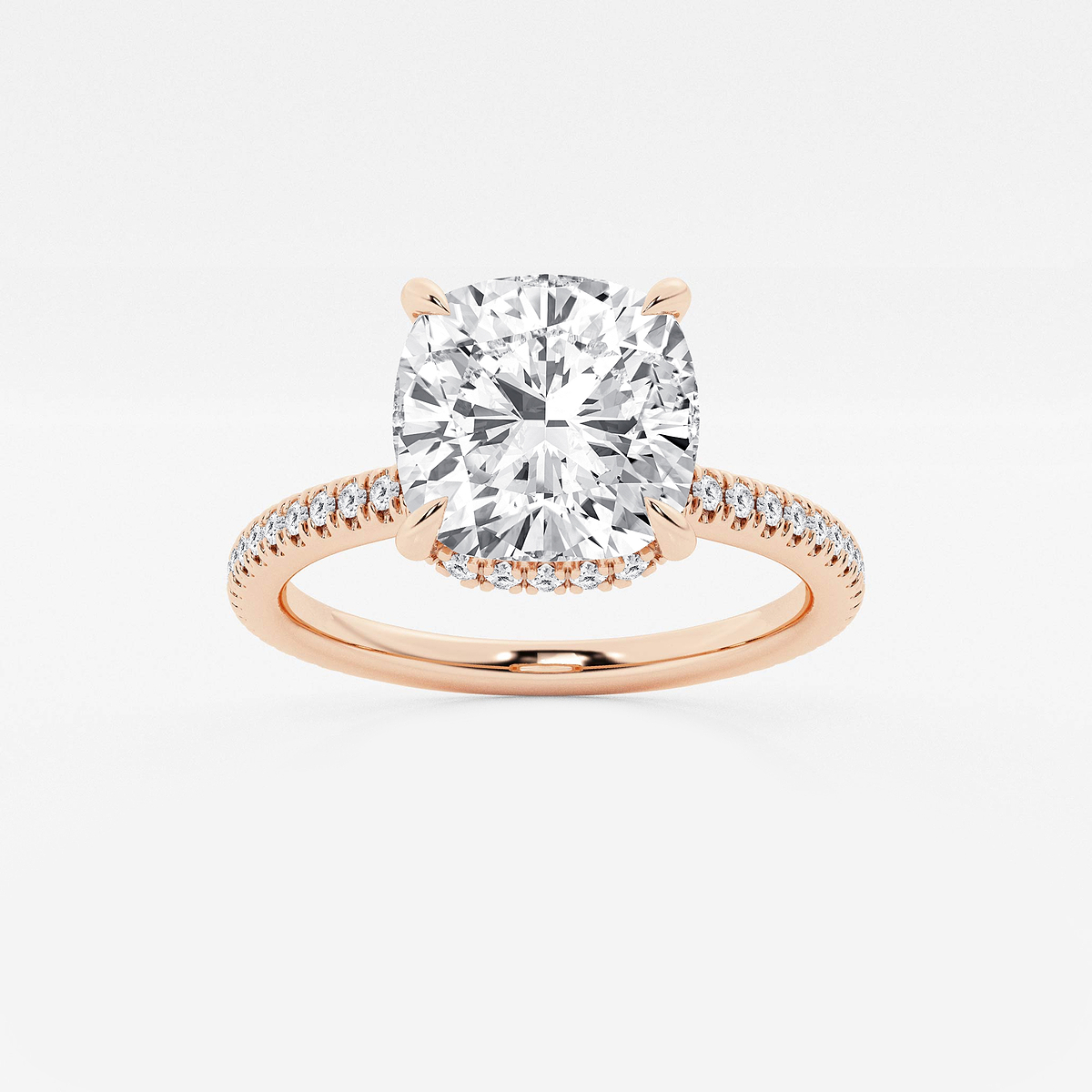 3 3/8 ctw Cushion Lab Grown Diamond Double Hidden Halo Engagement Ring