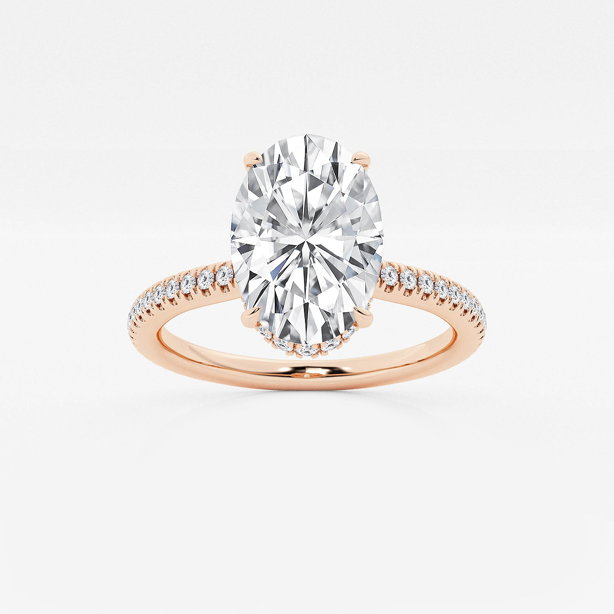 3 3/8 ctw Oval Lab Grown Diamond Double Hidden Halo Engagement Ring