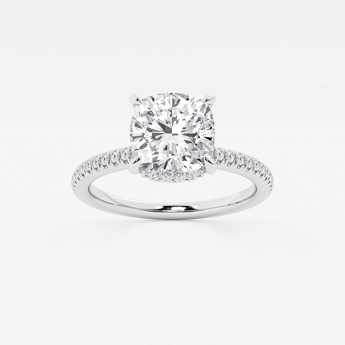 2 1/3 ctw Cushion Lab Grown Diamond Double Hidden Halo Engagement Ring