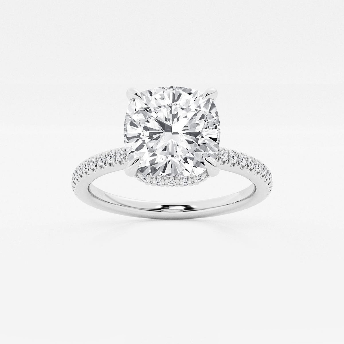 3 3/8 ctw Cushion Lab Grown Diamond Double Hidden Halo Engagement Ring
