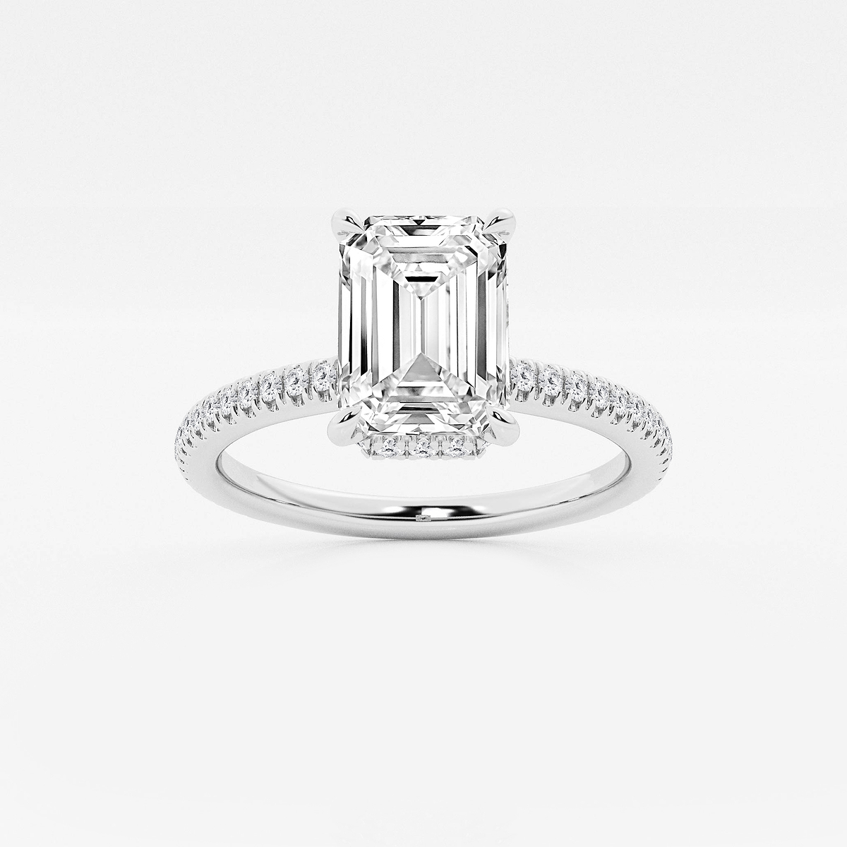 2 1/3 ctw Emerald Lab Grown Diamond Double Hidden Halo Engagement Ring