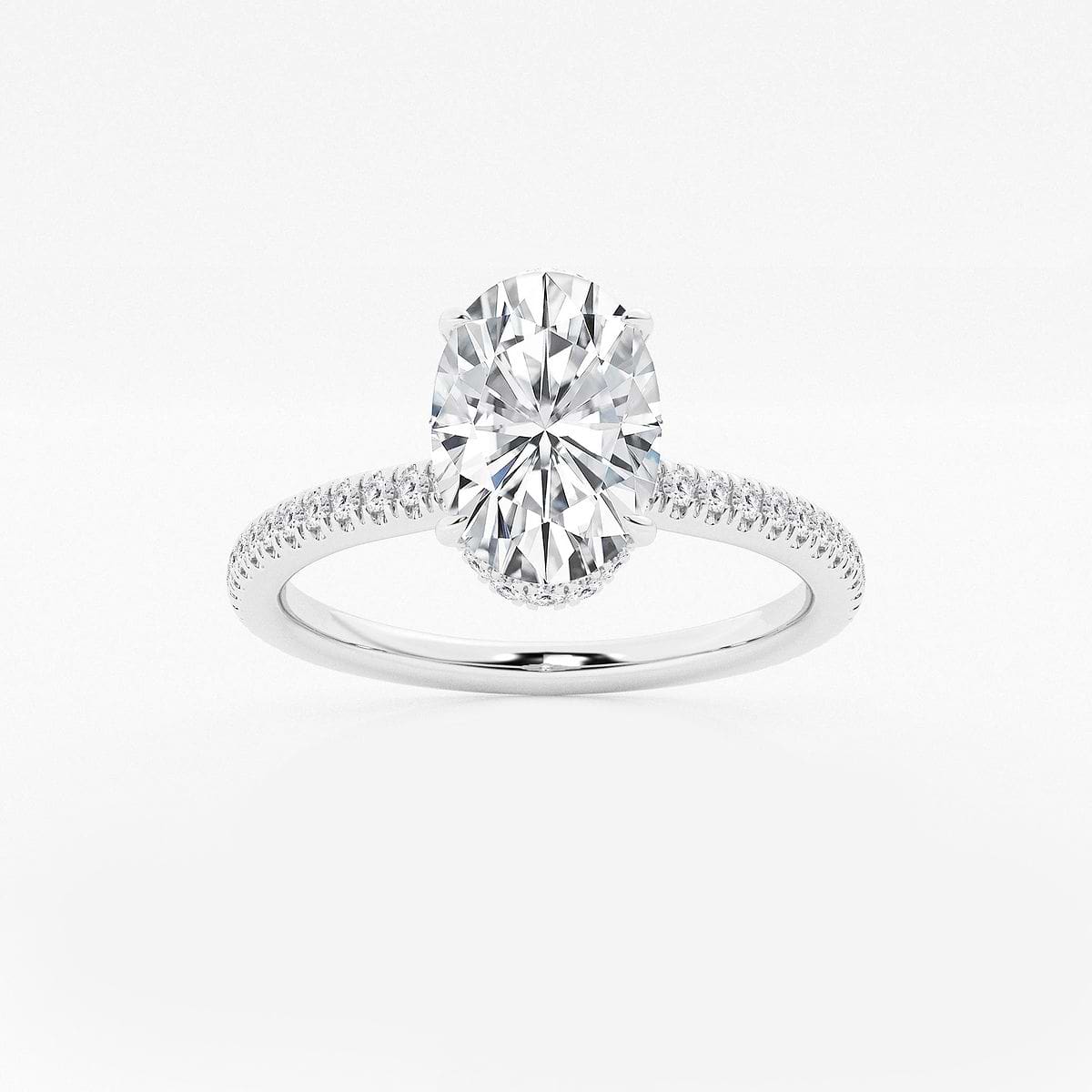 2 1/3 ctw Oval Lab Grown Diamond Double Hidden Halo Engagement Ring 14K White Gold, E, VS1