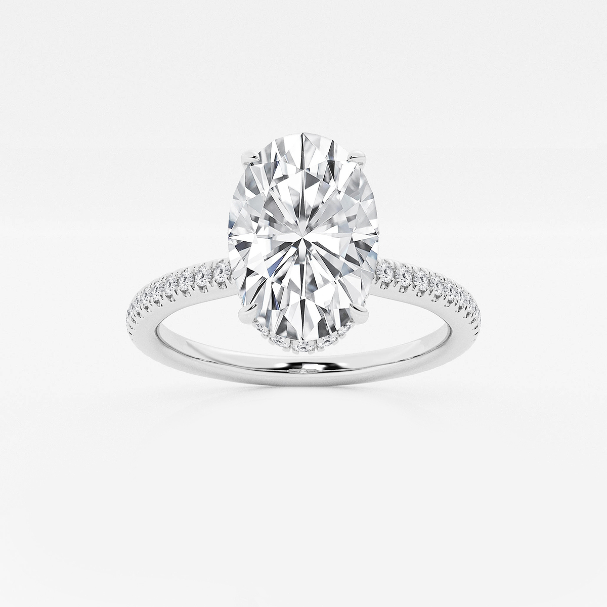 3 3/8 ctw Oval Lab Grown Diamond Double Hidden Halo Engagement Ring