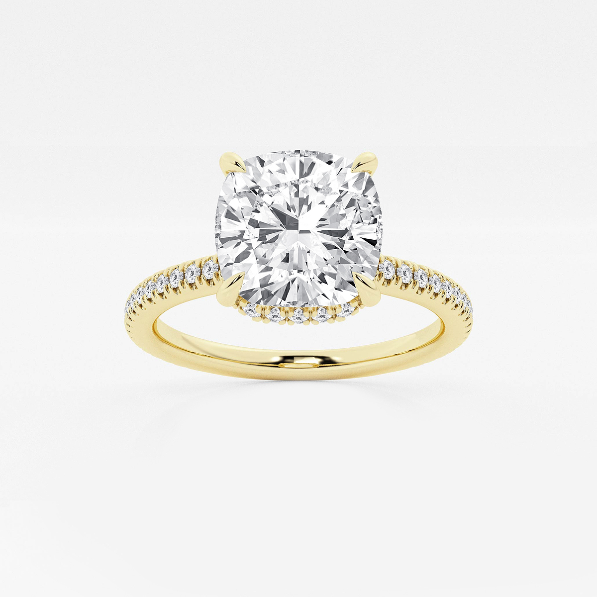 3 3/8 ctw Cushion Lab Grown Diamond Double Hidden Halo Engagement Ring