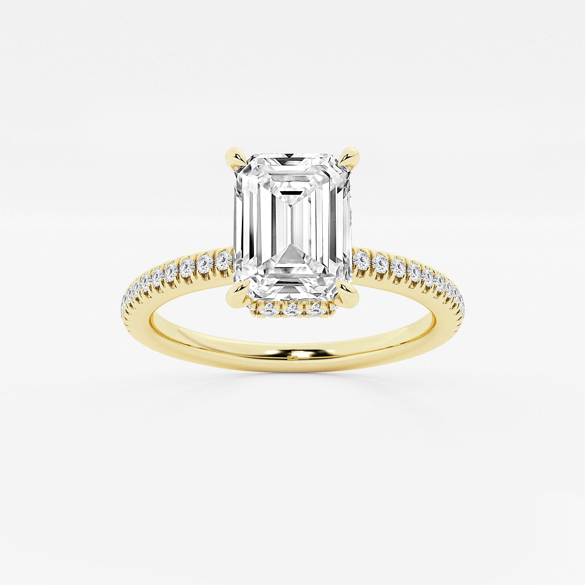 2 1/3 ctw Emerald Lab Grown Diamond Double Hidden Halo Engagement Ring