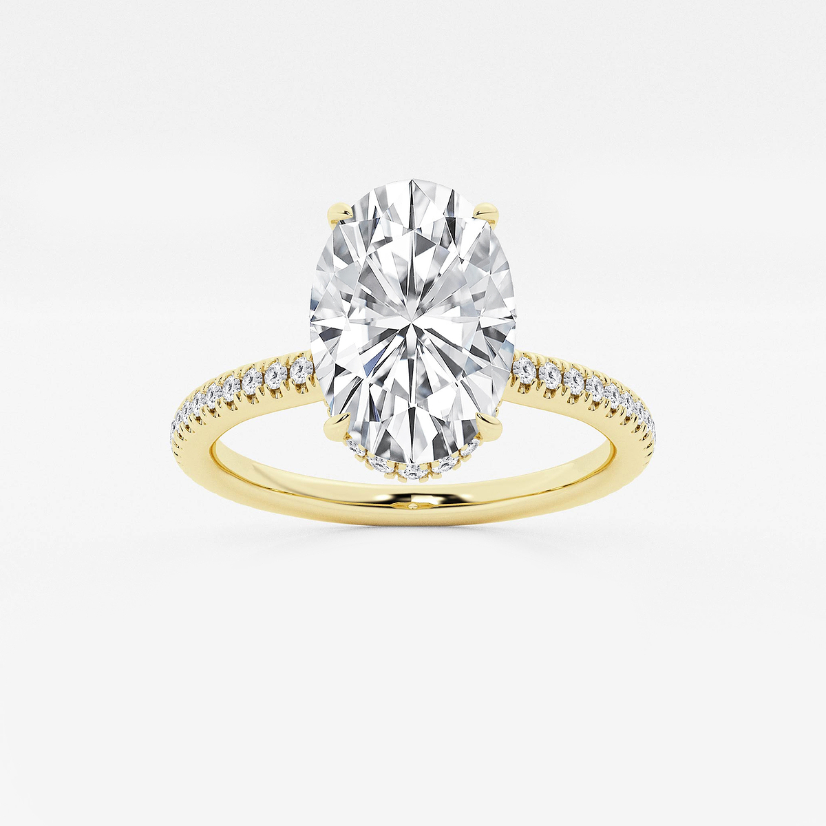 3 3/8 ctw Oval Lab Grown Diamond Double Hidden Halo Engagement Ring