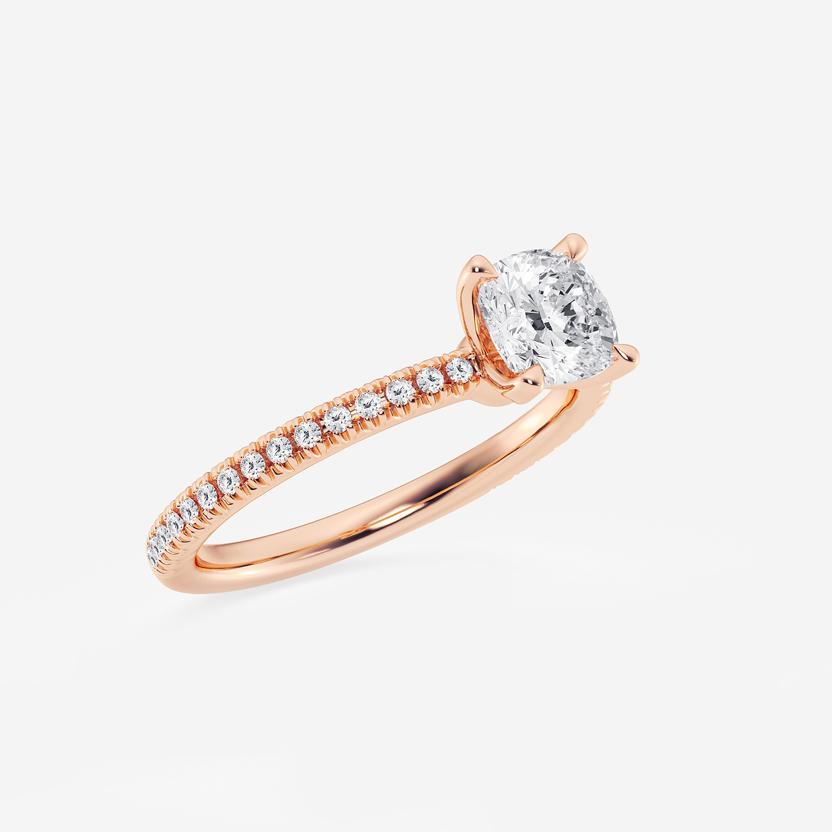 Additional Image 1 for  1 1/6 ctw Cushion Lab Grown Diamond Scalloped classic Pave Solitaire Engagement Ring with Side Stones