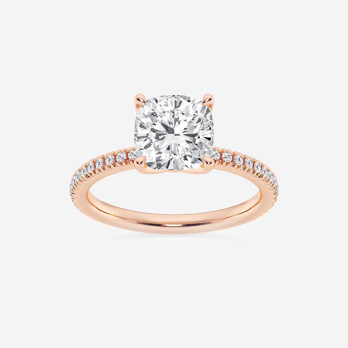 2 1/6 ctw Cushion Lab Grown Diamond Scalloped classic Pave Solitaire Engagement Ring with Side Stones