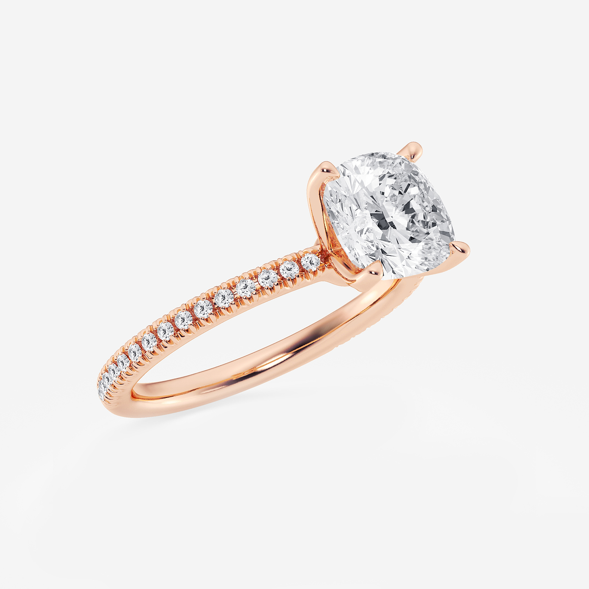 Additional Image 1 for  2 1/6 ctw Cushion Lab Grown Diamond Scalloped classic Pave Solitaire Engagement Ring with Side Stones